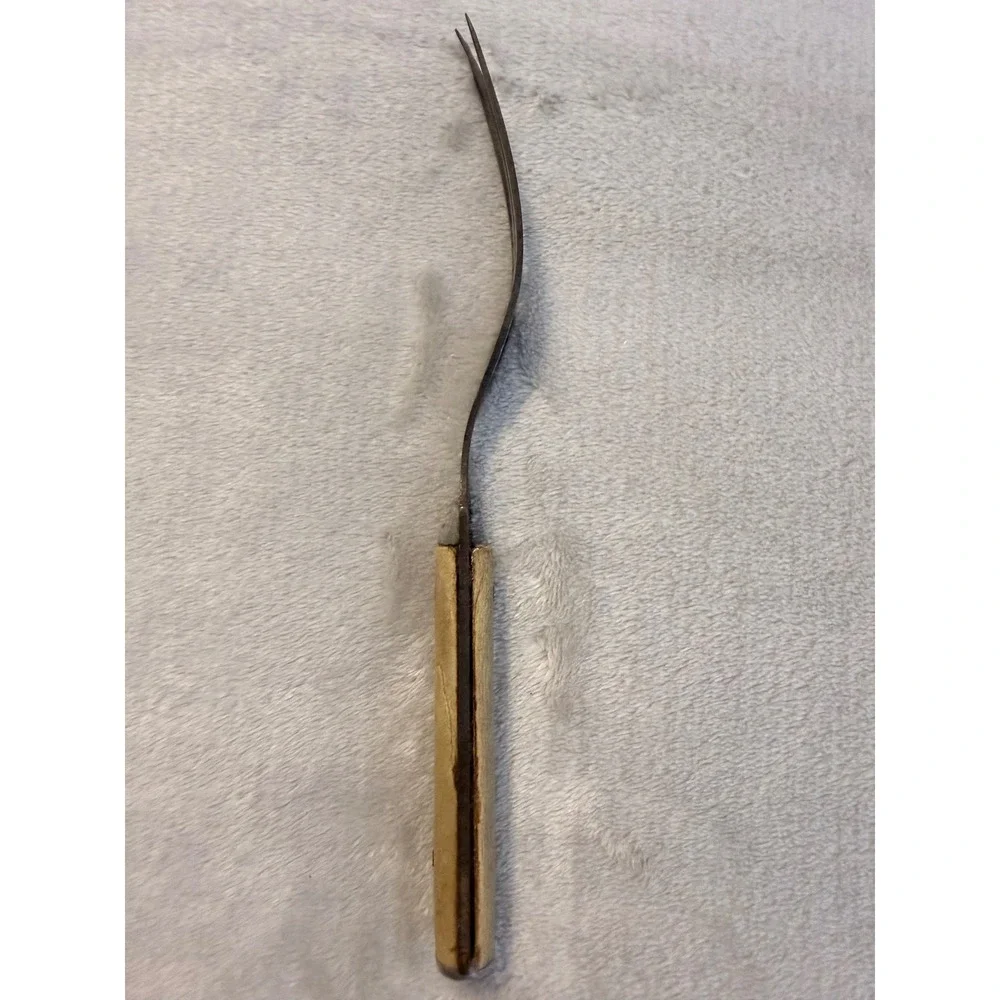 Vintage 3 Tine Carving Fork Bone Handle Primitive Rustic Kitchen Utensil